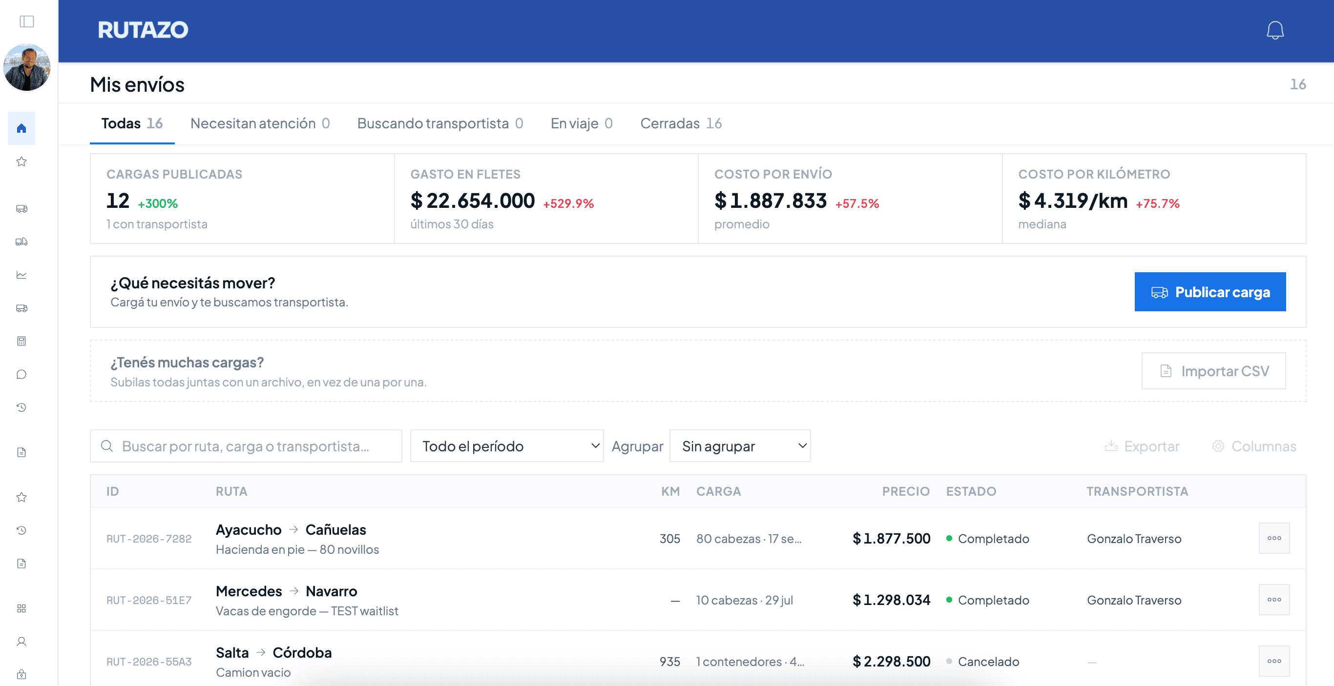 Captura del portal de empresas de Rutazo